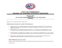 City of Sandusky Board of Zoning Appeals Meeting