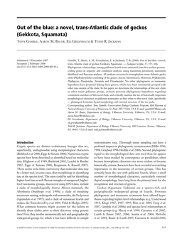 Out of the Blue: a Novel, Trans-Atlantic Clade of Geckos (Gekkota, Squamata)