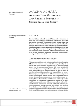 Akhaian Late Geometric and Archaic Pottery in South Italy and Sicily