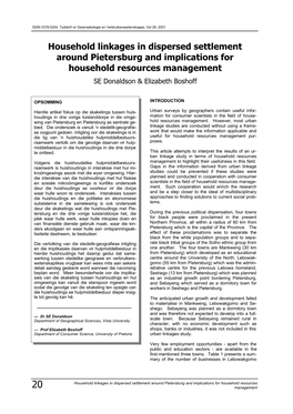 Household Linkages in Dispersed Settlement Around Pietersburg and Implications for Household Resources Management SE Donaldson & Elizabeth Boshoff