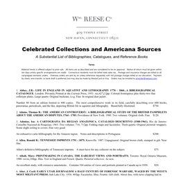 Celebrated Collections and Americana Sources a Substantial List of Bibliographies, Catalogues, and Reference Books