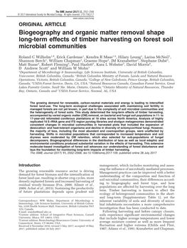 Biogeography and Organic Matter Removal Shape Long-Term Effects of Timber Harvesting on Forest Soil Microbial Communities