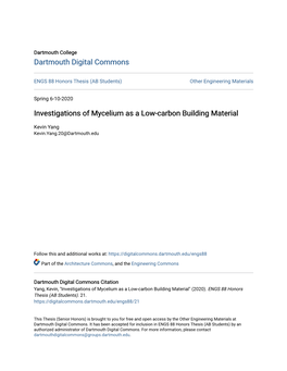 Investigations of Mycelium As a Low-Carbon Building Material