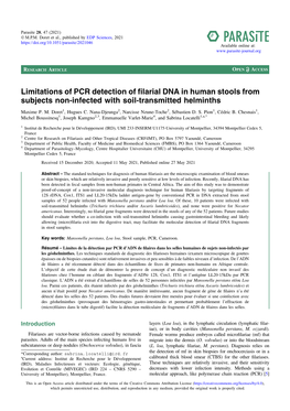 Limitations of PCR Detection of Filarial DNA in Human Stools from Subjects Non-Infected with Soil-Transmitted Helminths