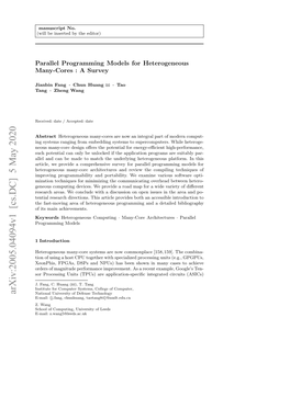 Arxiv:2005.04094V1 [Cs.DC] 5 May 2020 National University of Defense Technology E-Mail: {J.Fang, Chunhuang, Taotang84}@Nudt.Edu.Cn Z