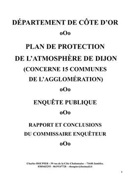 RAPPORT ET CONCLUSIONS DU COMMISSAIRE ENQUÊTEUR Ooo