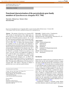 Functional Characterisation of the Peroxiredoxin Gene Family Members of Synechococcus Elongatus PCC 7942