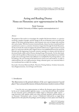 Acting and Reading Drama: Notes on Florentine Sacre Rappresentazioni in Print