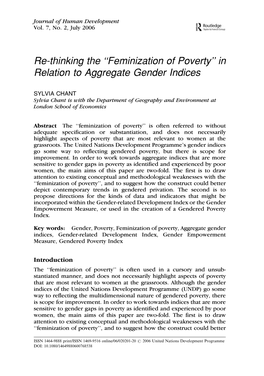 Re-Thinking the ''Feminization of Poverty'' in Relation to Aggregate