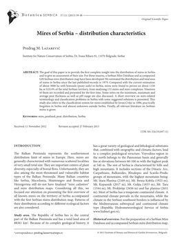 Mires of Serbia – Distribution Characteristics