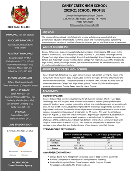 Caney Creek High School 2020-21 School Profile