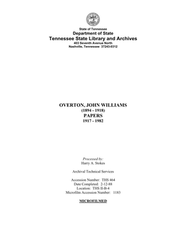 John Williams Overton Papers, 1917-1982