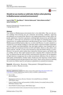 Should We Use Meshes Or Solid Tube Shelters When Planting in Mediterranean Semiarid Environments?