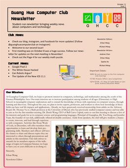 Guang Hua Computer Club Newsletter Student-Run Newsletter Bringing Weekly News About Computers and Technology!
