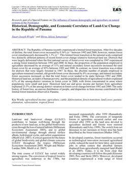Historical, Demographic, and Economic Correlates of Land-Use Change in the Republic of Panama