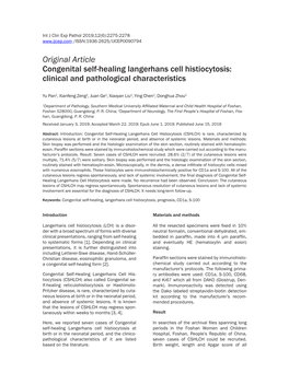 Original Article Congenital Self-Healing Langerhans Cell Histiocytosis: Clinical and Pathological Characteristics