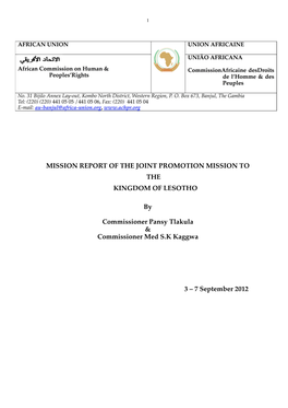 Mission Report of the Joint Promotion Mission to the Kingdom of Lesotho