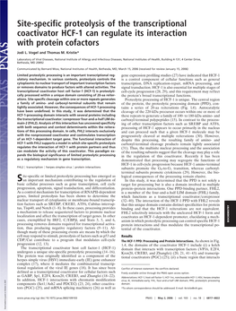 Site-Specific Proteolysis of the Transcriptional Coactivator HCF-1 Can Regulate Its Interaction with Protein Cofactors