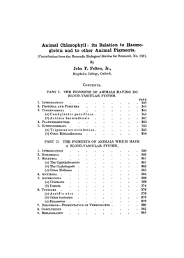 Animal Chlorophyll: Its Relation to Haemo- Globin and to Other Animal Pigments