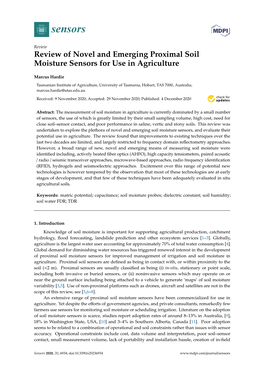 Review of Novel and Emerging Proximal Soil Moisture Sensors for Use in Agriculture
