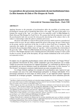 Les Paradoxes Des Processus Inconscients Du Moi Institutionnel Dans La Bête Humaine De Zola Et the Octopus De Norris