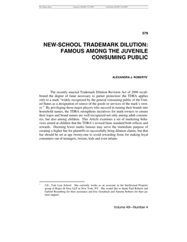 New-School Trademark Dilution: Famous Among the Juvenile Consuming Public