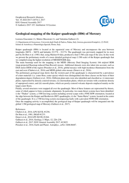 Geological Mapping of the Kuiper Quadrangle (H06) of Mercury