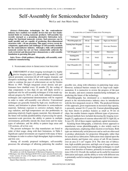 Self-Assembly for Semiconductor Industry Wei Lu and Ann Marie Sastry