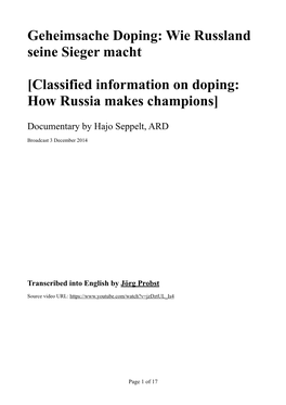 Geheimsache Doping: Wie Russland Seine Sieger Macht