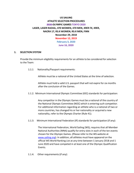 Us Sailing Athlete Selection Procedures 2020 Olympic Games Tokyo 2020 Laser, Laser Radial, 470 Women, 470 Men, 49Er Fx, 49Er, N