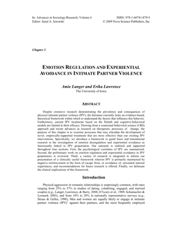 Emotion Regulation and Experiential Avoidance in Intimate Partner Violence