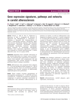 Gene Expression Signatures, Pathways and Networks in Carotid Atherosclerosis