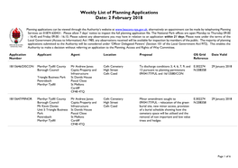 Weekly List of Planning Applications Date: 2 February 2018