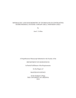 Mineralogy and Geochemistry of Tourmaline in Contrasting Hydrothermal Systems: Copiapó Area, Northern Chile