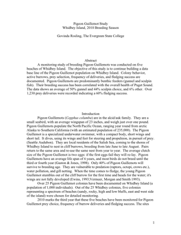 1 Pigeon Guillemot Study Whidbey Island, 2010 Breeding Season