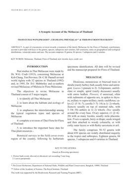 INTRODUCTION Past Studies in Thai Meliaceae Were Made by Dr. WG Craib