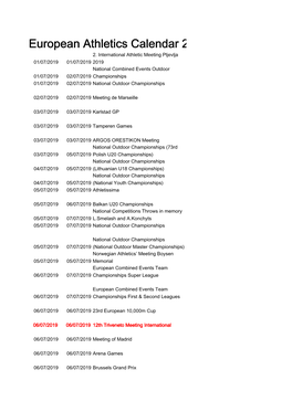 Calendario Europeo Grande Manifestazioni Di Atletica