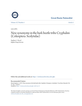 New Synonymy in the Bark Beetle Tribe Cryphalini (Coleoptera: Scolytidae) Stephen L
