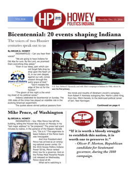 20 Events Shaping Indiana the Voices of Two Hoosier Centuries Speak out to Us by BRIAN A