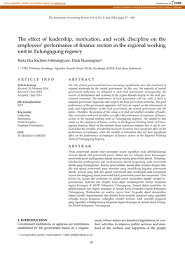 The Effect of Leadership, Motivation, and Work Discipline on the Employees’ Performance of Finance Section in the Regional Working Unit in Tulungagung Regency