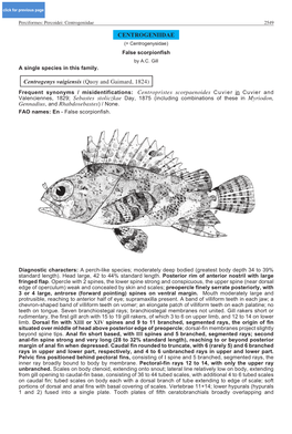 CENTROGENIIDAE Centrogenys Vaigiensis (Quoy and Gaimard, 1824) Gennadius, and Rhabdosebastes) / None