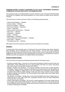 Tendring District Council’S Response to the Local Government Boundary Commission for England’S Draft Recommendations