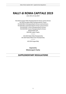 Rally Di Roma Capitale 2019 - Supplementary Regulations