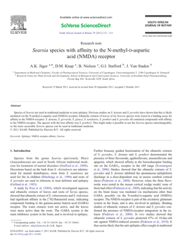 Searsia Species with Affinity to the N-Methyl-D-Aspartic Acid (NMDA