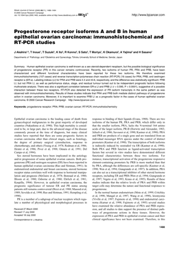 Progesterone Receptor Isoforms a and B in Human Epithelial Ovarian Carcinoma: Immunohistochemical and RT-PCR Studies