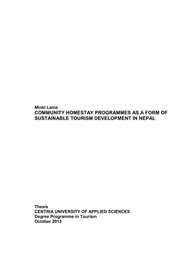 Community Homestay Programmes As a Form of Sustainable Tourism Development in Nepal