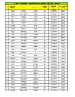 DISTRICT PULWAMA JSSK Mother Beneficiaries, April-Sept. 2015-16
