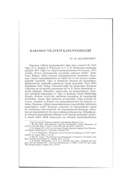 Karaman Vilâyeti Kanunnâmeleri