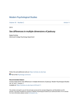 Sex Differences in Multiple Dimensions of Jealousy