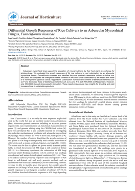 Differential Growth Responses of Rice Cultivars to an Arbuscular Mycorrhizal Fungus, Funneliformis Mosseae